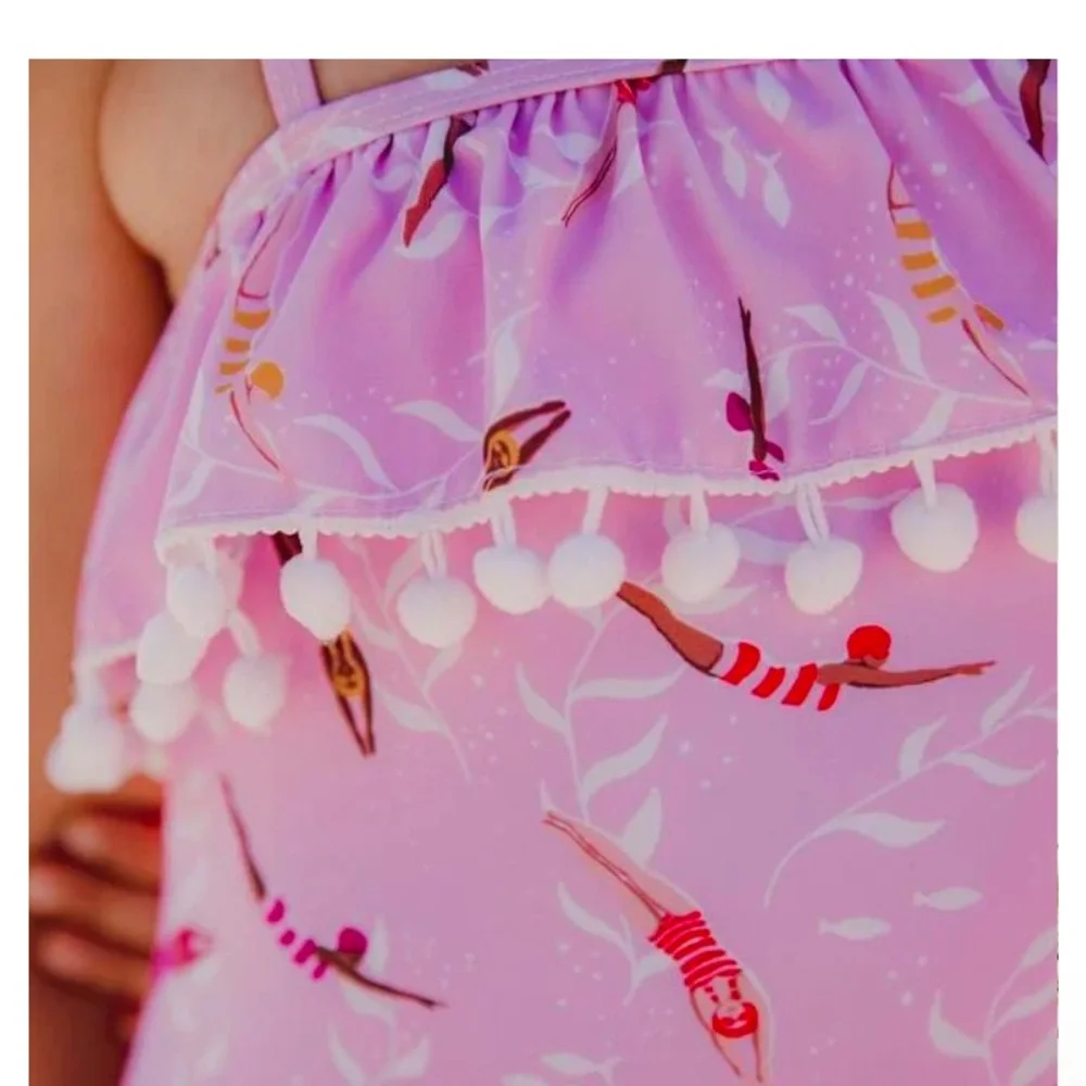 667 snapper rock Pink One-Shoulder toddler girls one piece swimsuit boho mermaid
